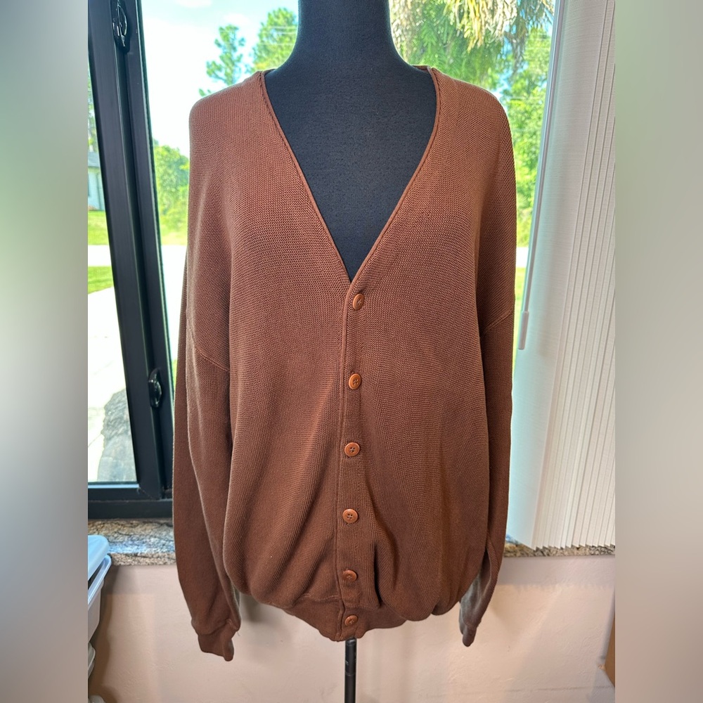Cutter & Buck Chocolate Long Oversized Cardigan Sweater Size Large